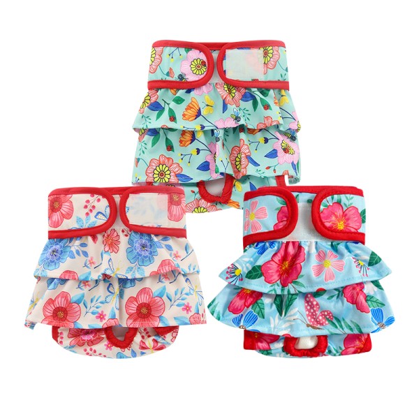 Female Dog Diapers Supplier - Reusable Adjusted Underwear Cloth Pleated Skirt