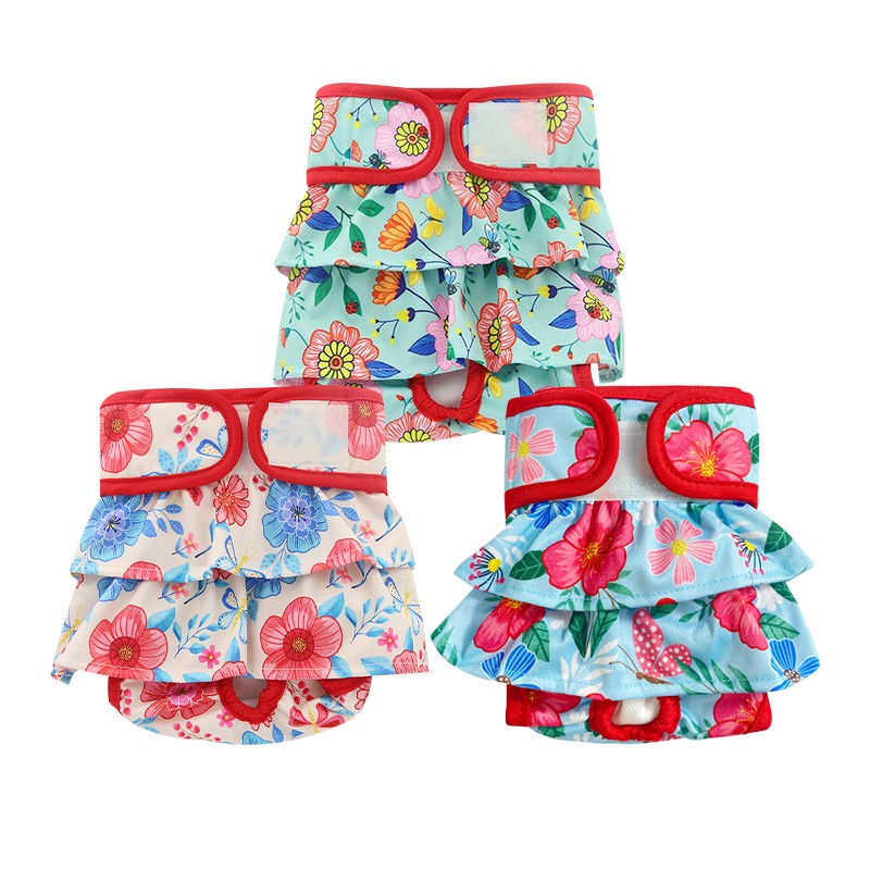 Female Dog Diapers Supplier - Reusable Adjusted Underwear Cloth Pleated Skirt