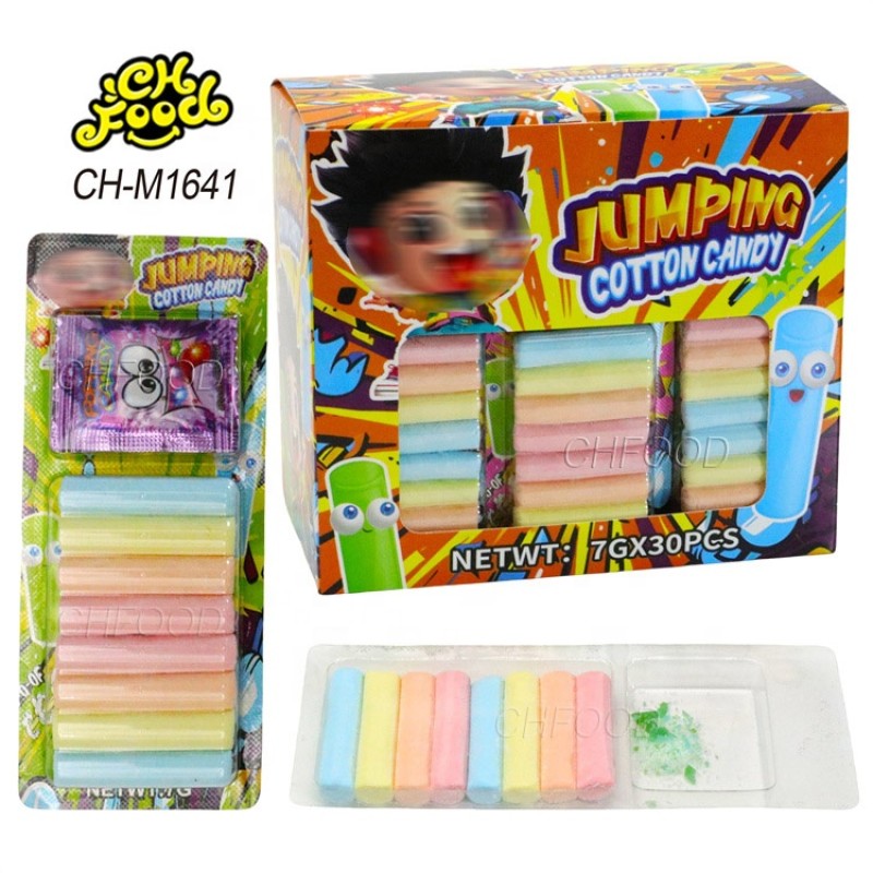Low MOQ Wholesale  Halal Jumping Cotton Candy Sweets OEM and Wholesale Marshmallow Stick with Popping Candy for Kids