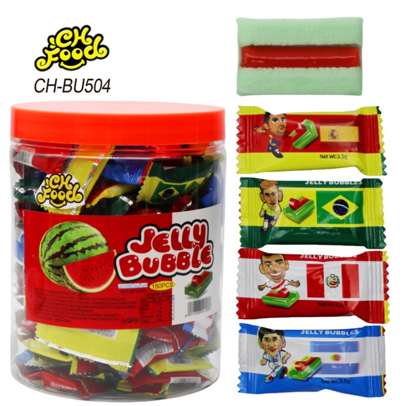 Wholesale Healthy Exotic Fruity Jelly Candy Kids'  Soft Sweets Classic Snack Watermelon Fruit Bubble Gum and Chewing Gum