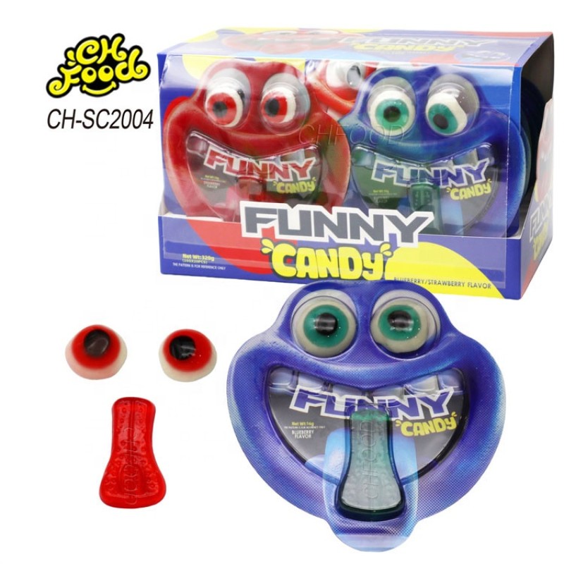 Hallowmas Fruit Flavor 3D Tongue and Eyeball Gummy Candy Sweets Low MOQ Wholesale Halal Funny Face Candy