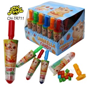 China Candy Sweets Wholesale Custom Private Label Cartoon Whistle Umbrella-Shaped Crayons Candy Toy with Square Chewing Gum