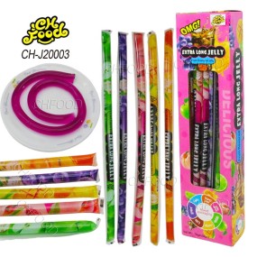 Low MOQ Wholesale Blueberry Mango Orange Peach and Apple Flavors Long Stick Fruity Jelly Pudding Candy Sweets for Kids