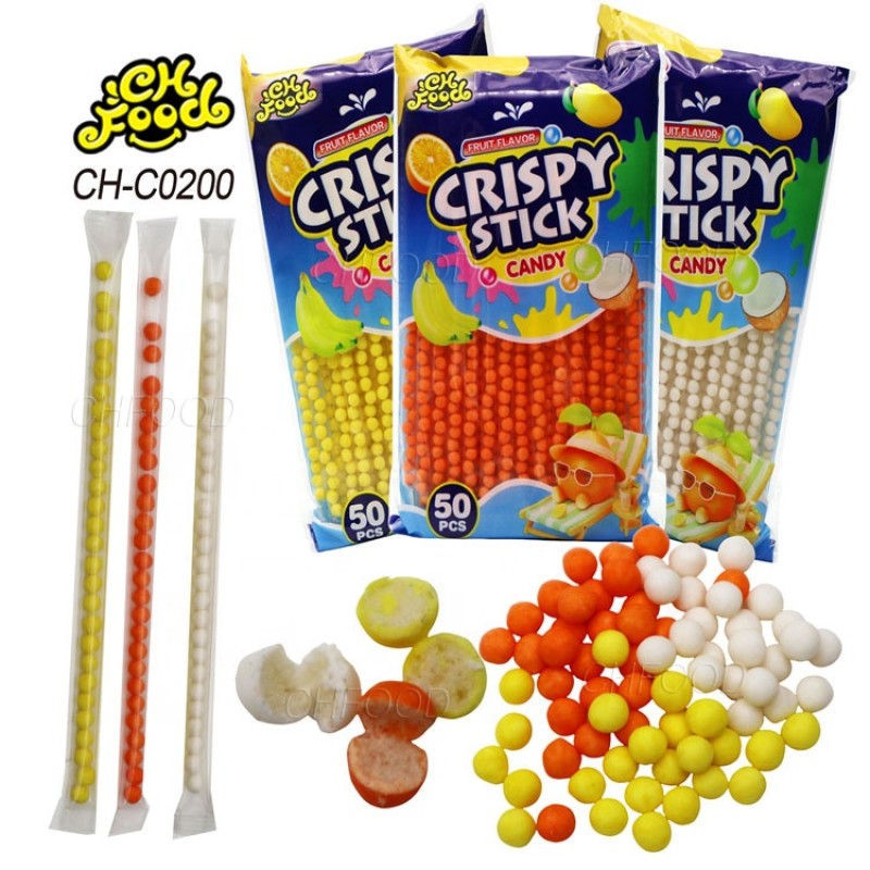 Fruit Flavor Crispy Sugar Coated Puffed Candy Stick Cheap Candy Sweets Wholesale and OEM Kids Snack Food Halal