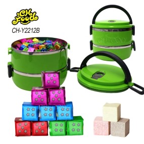 Wholesale and Custom Strawberry Chocolate Banana Milk Cube Tablet Candy in Lunch Box Halal Pressed Hard Candy Sweets