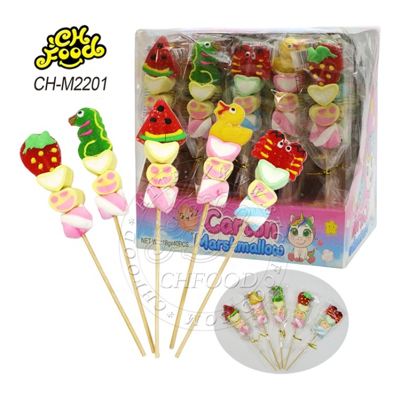 Customized Halal Cartoon Strawberry Watermelon Duck Giant Crab Shape Marshmallows with Heart Face and Twist Cotton Candy Sweets