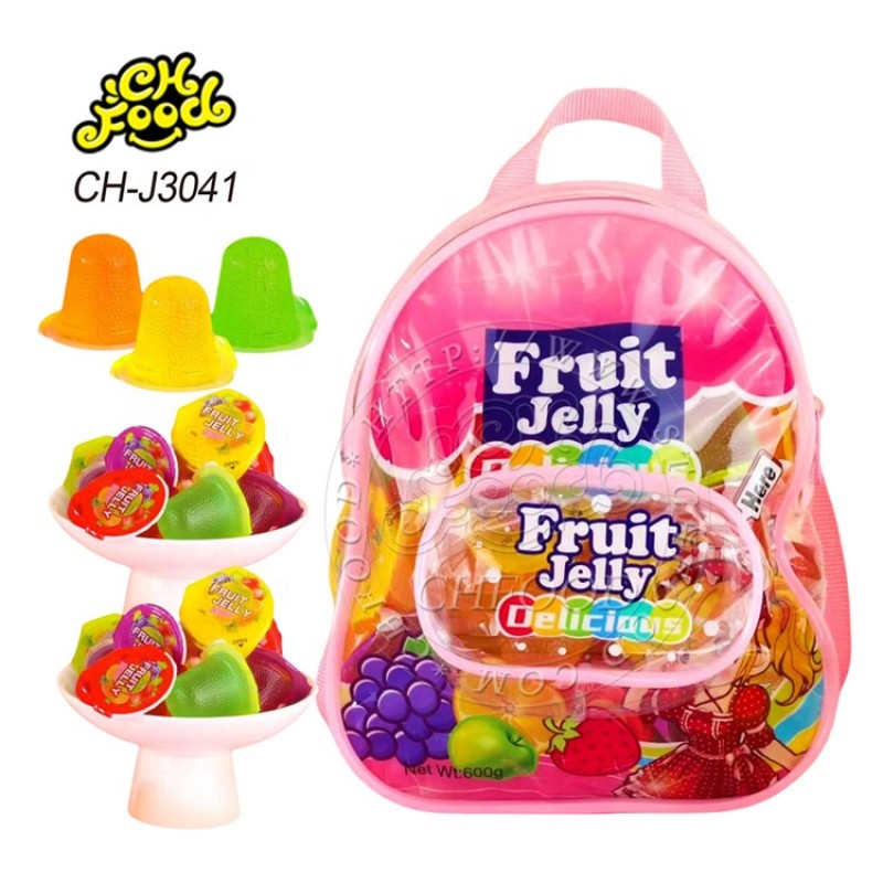 Halal Fruit Pudding Jelly Cup in Backpack for Kids Mix Fruit Flavor Candy Sweets Low MOQ Wholesale and OEM