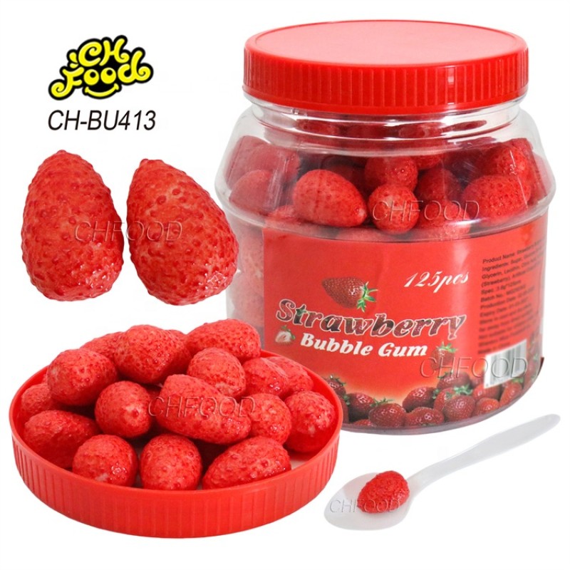Manufacturer Hot Selling Wholesale OEM Fruit Flavor Strawberry-shaped  Bubble Gum Halal Chewing Gum Candy Sweets