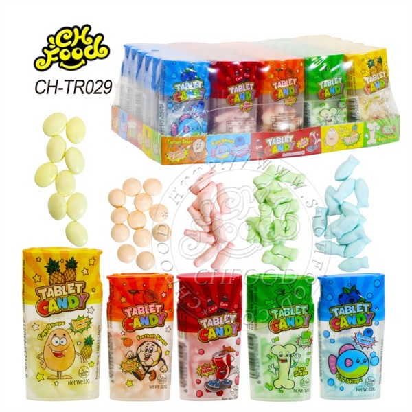 Custom Fruit Flavor Oval Ball Cola Bottle Bone and Fish Shape Tablet Candy in Bottle for Kids