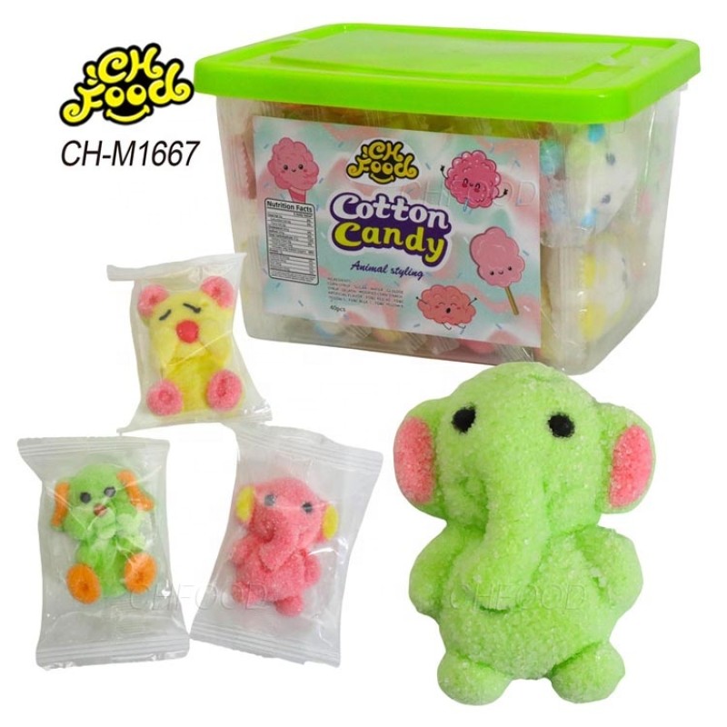 Custom Cute 3D Animal Elephant Dog Mouse Shaped Marshmallow Candy Wholesale and OEM Cartoon Shape Halal Sweets Cotton Candy