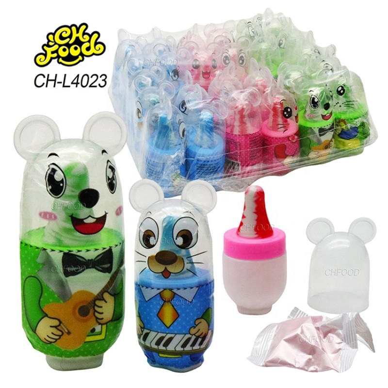 Wholesale Custom Halal Cartoon Mouse Shape Candy Toy for Kids Nipple Lollipop Hard Candy with Sour Powder Candy Sweets