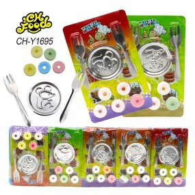 Wholesale New China Cheap Plastic Kitchen Tableware Plates and Forks Toy with Whistle Tablet Fruit Flavor Candies for Kids