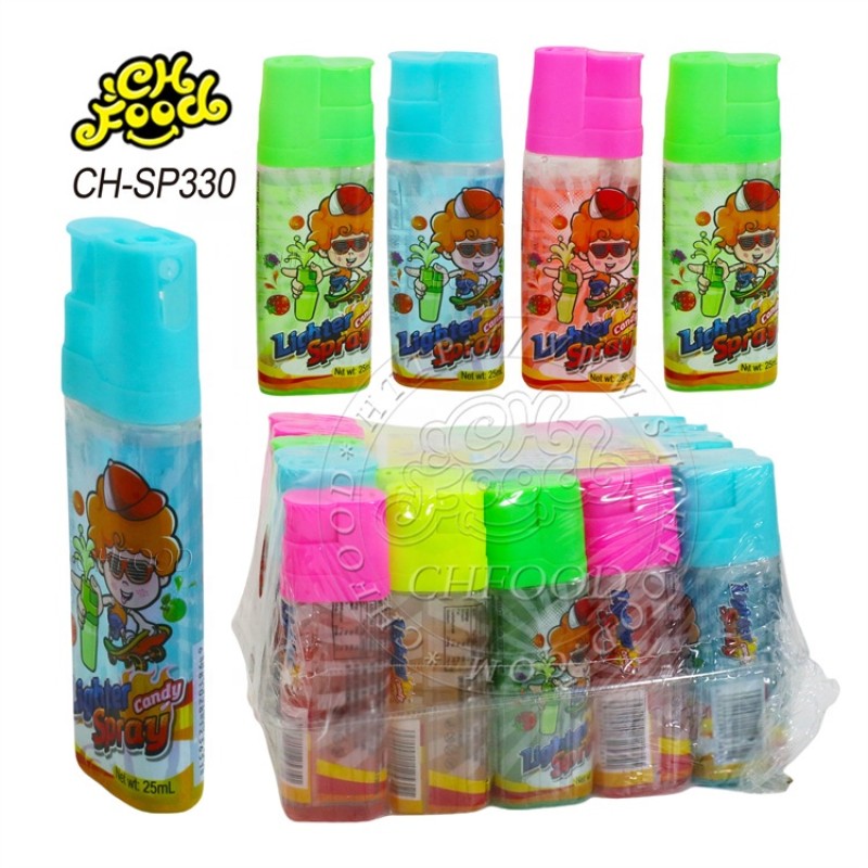 Wholesale and Custom Fruit Flavor Lighter Shape Spray Liquid Candy Sweets Toys for Kids