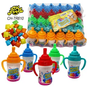 批发托盘包装有趣的卡通奶嘴瓶形状口哨玩具糖果与水果味迷你泡泡糖清真口香糖