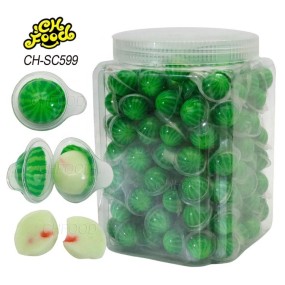 Wholesale 2g Halal 3d Cartoon Mini Watermelon Shape Strawberry Jam Filled in Ball Gummy Candy Sweets Snack Food China