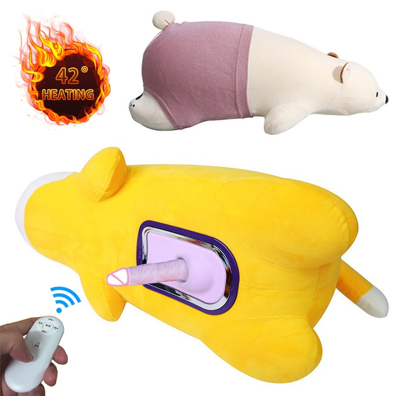 Female Electric Automatic Telescopic Retractable Vibrator Remote Control Hidden Heating Dildo Free Hand Masturbation Plush Toys