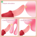 Hot Sale Realistic Tongue Licking Rose Vibrator Adult Female Sex Toys with G-Dot Clitoral Stimulator Nipple Massager