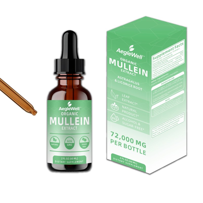 AegleWell Private Label Organic Mullein Leaf Extract Drop Lung Detox Cleanse Fast Absorbing Herbal Liquid Mullein Drops