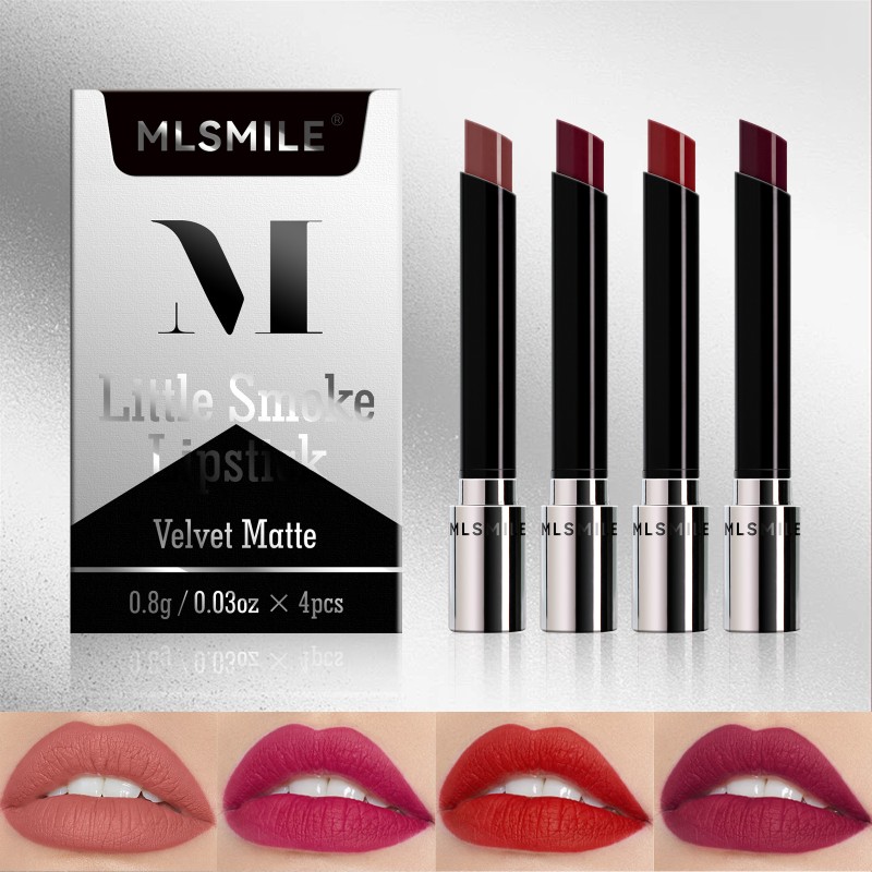 Non Stick Cup Easy to Color Matte Thin Tube Lipstick Cigarette Tube Lipstick 4 Color Makeup Sets