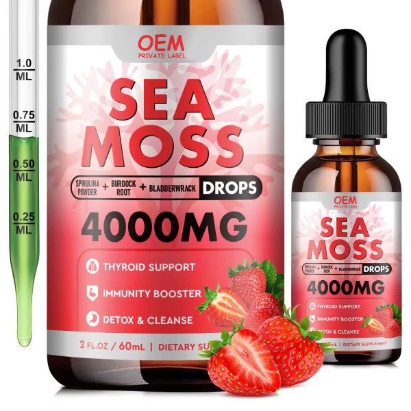 Sea Moss Liquid Drops Organic Irish Sea Moss Gel Supplement with Burdock Root for Immune Support, Detox Cleanse & Digestion