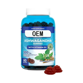 60 Gummies 300 mg Ashwagandha Root Extract 1,000 IU Vitamin D2 Red Fruit Flavor Vegan Adapogenic Anti-stress Calm