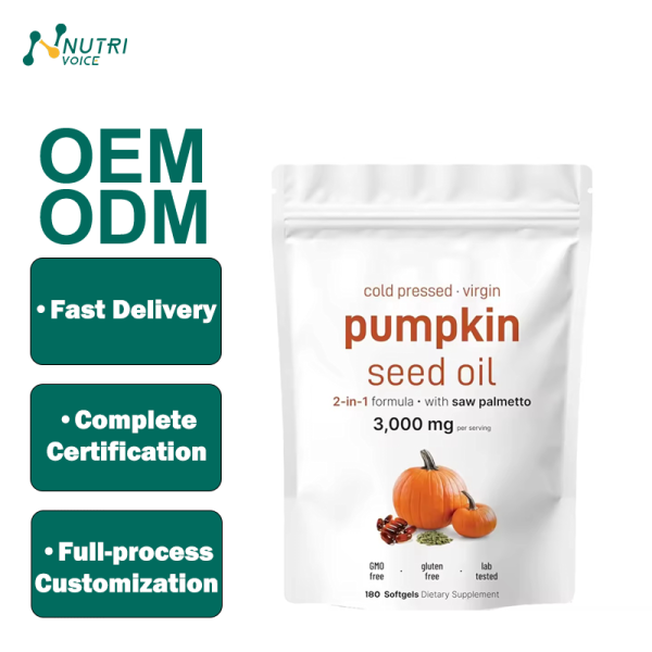 OEM Hot Sale 180-Count Softgels Food Grade Cold Pressed Pumpkin Seed Oil with Saw Palmetto Herbal Supplement Capsules