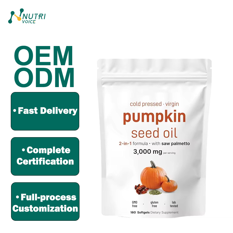 OEM Hot Sale 180-Count Softgels Food Grade Cold Pressed Pumpkin Seed Oil with Saw Palmetto Herbal Supplement Capsules