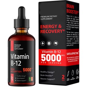 Vitamin B12 Energy Booster Supplements Drops Dosage Beauty Product for Adult Men and Women Supports Metabolism Health
