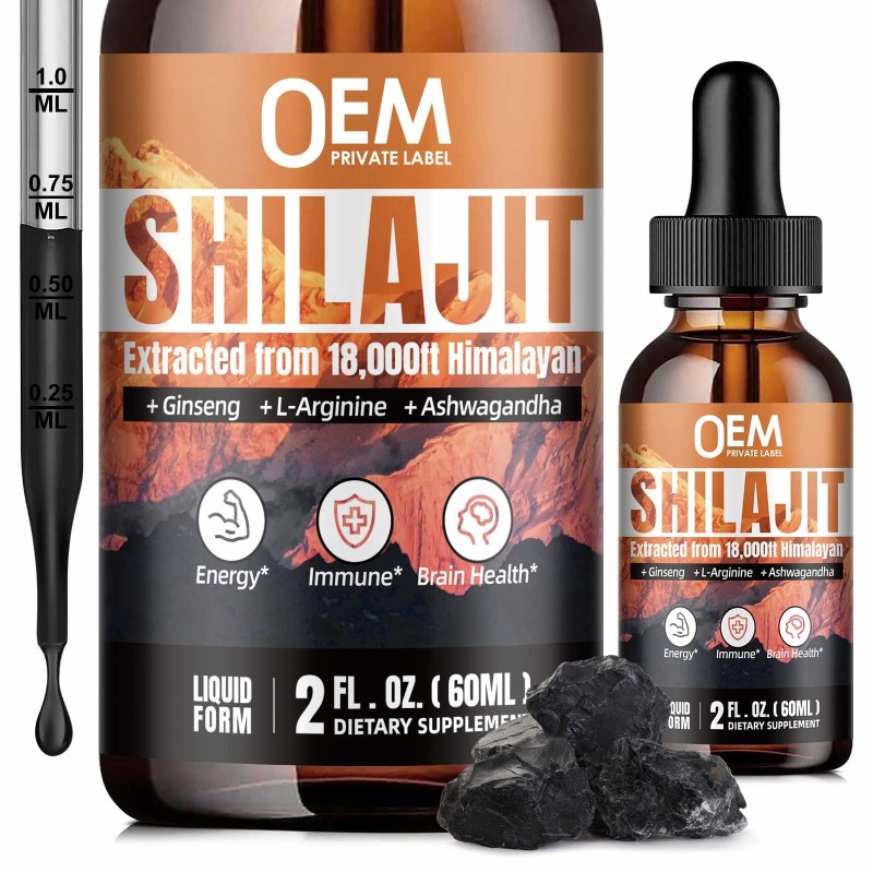 OEM Best Quality Himalayan Shilajit Liquid Dry Drops Resin Lab Tested Fulvic Acid Rich Bottle Packed