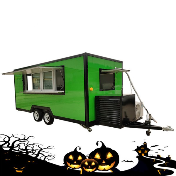 Food Trailer Manufacturer - 5M Green Double Canopy Donut Fast Food Trailer