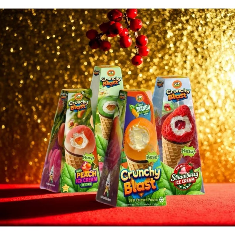 LIKLAK New Strawberry Fruit Ice Cream Mango Fruit Ice Cream Apple Honeydew Melon Fruit Ice Cream in Crispy Waffle Cone