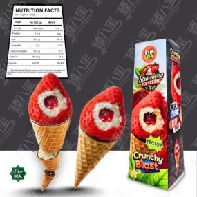 LIKLAK New Strawberry Fruit Ice Cream Mango Fruit Ice Cream Apple Honeydew Melon Fruit Ice Cream in Crispy Waffle Cone 115g