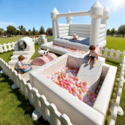Soft Play Set Factory - Outdoor White Pink Bounce House Equipment