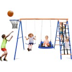 Backyard Swing Factory - Backyard Swing Set 5 Station Metal Garden