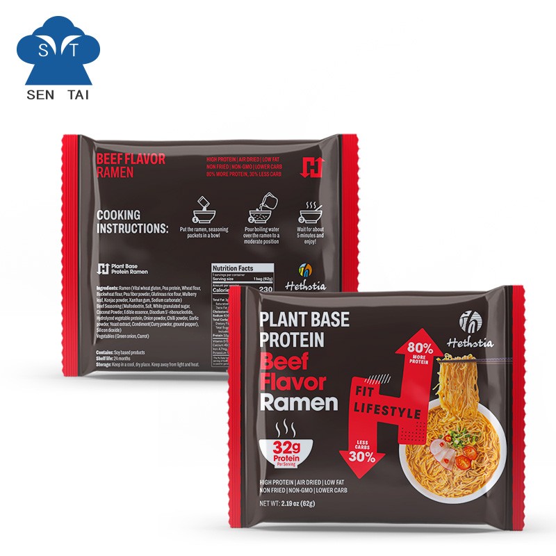 High-Protein Keto-Friendly Vegan Instant Ramen Noodles Non-GMO Kosher Low-Carb Spicy Beef Flavor Bag Packaging