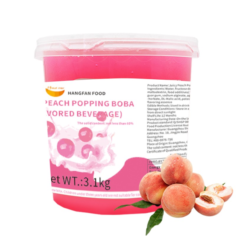 Hot Selling Wholesale Food Bubble Tea Ingredients Bursting Peach Popping Boba Pearls