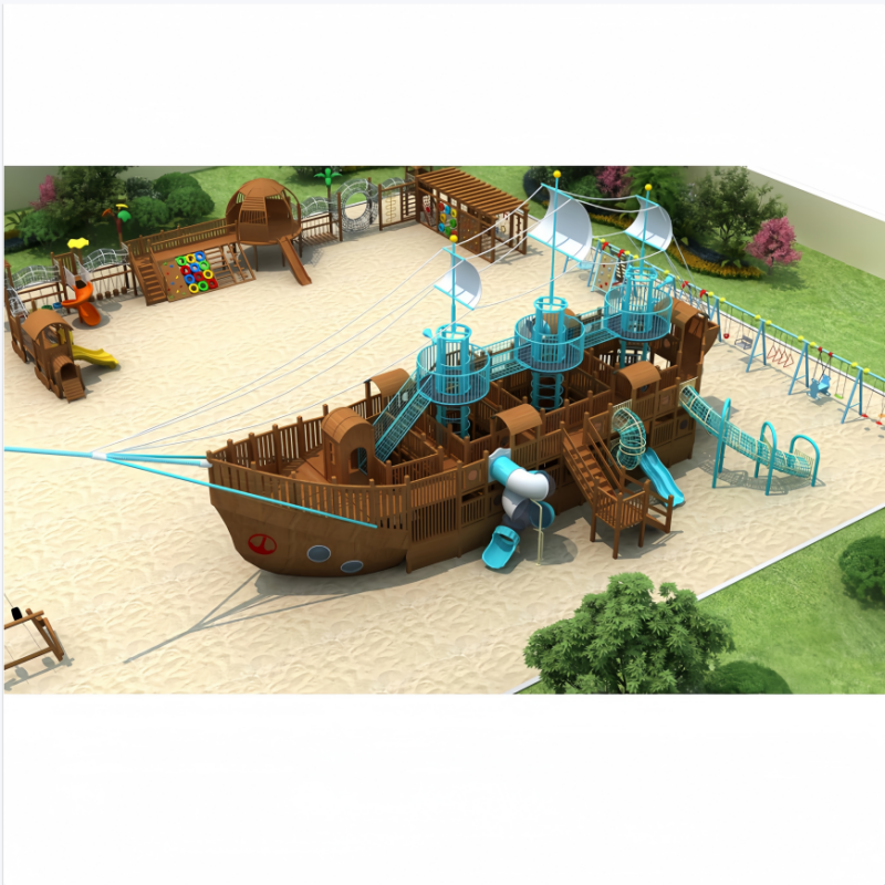 Wooden Pirate Ship Factory - Customizable Large Slide Set Schools
