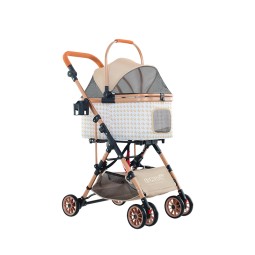 Baby Trolley Manufacturer - Brown Linen Zipper Awning