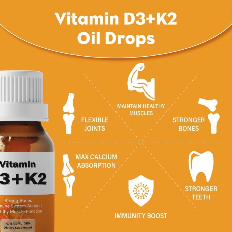 Healthcare Supplement OEM Liquid Vitamin D3 With Vitamin K2 Support Strong Bones Vd3+k2 Drops