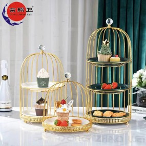 Dessert Stand Factory - Custom 3 Tier Golden Serving Birdcage