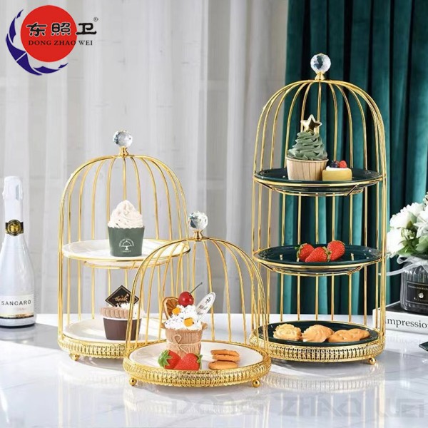 Dessert Stand Factory - Custom 3 Tier Golden Serving Birdcage