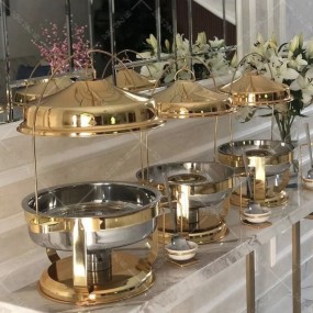 Food Warmer Factory - Luxury Golden Round Buffet Stainless Steel