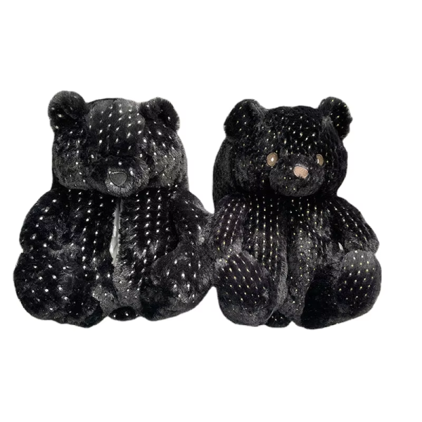 Teddy Bear Slippers Factory - OEM Custom Black Warm Indoor