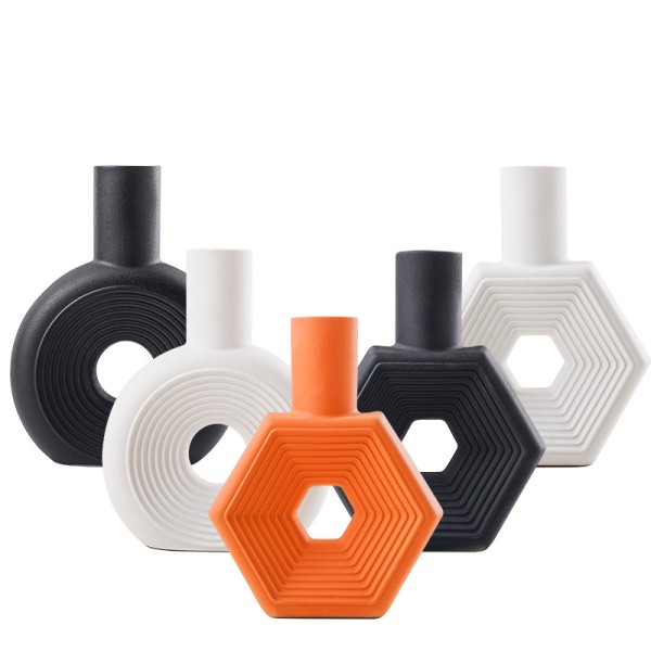 Decorative Vase Manufacturer - White Geometric Ceramic Vase