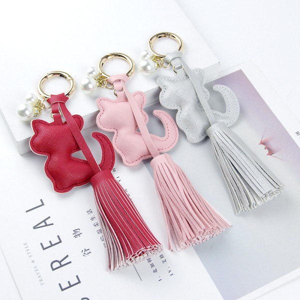 Cat Keychain Factory - PU Leather Fringed Pearl Pendant