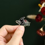Goth Pin Factory - Crow Raven Moon Flowers Brooch