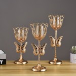 Candle Holder Manufacturer - Gold Butterfly Flower Pedestal with Glass Tube