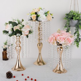 Flower Vase Stand Manufacturer - Tall Gold Crystal Wedding Centerpiece