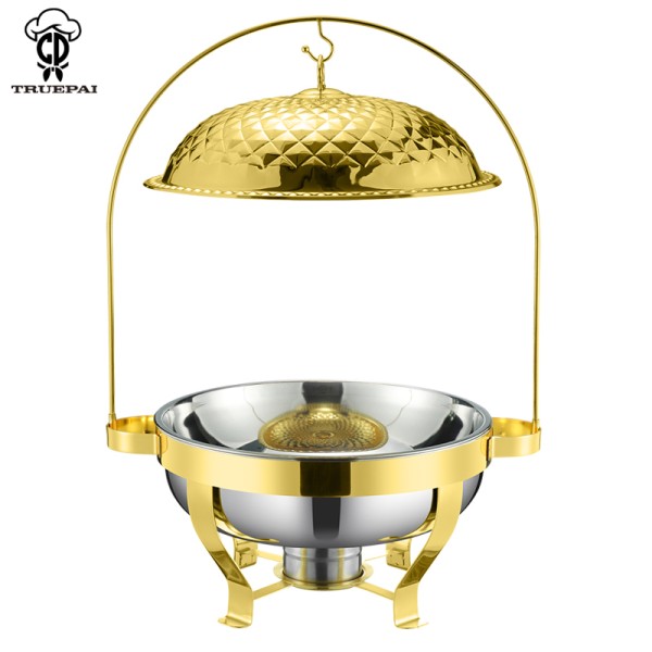 Chafing Dish Set Supplier - Gold Plated Diamond Cover Buffet Supplies