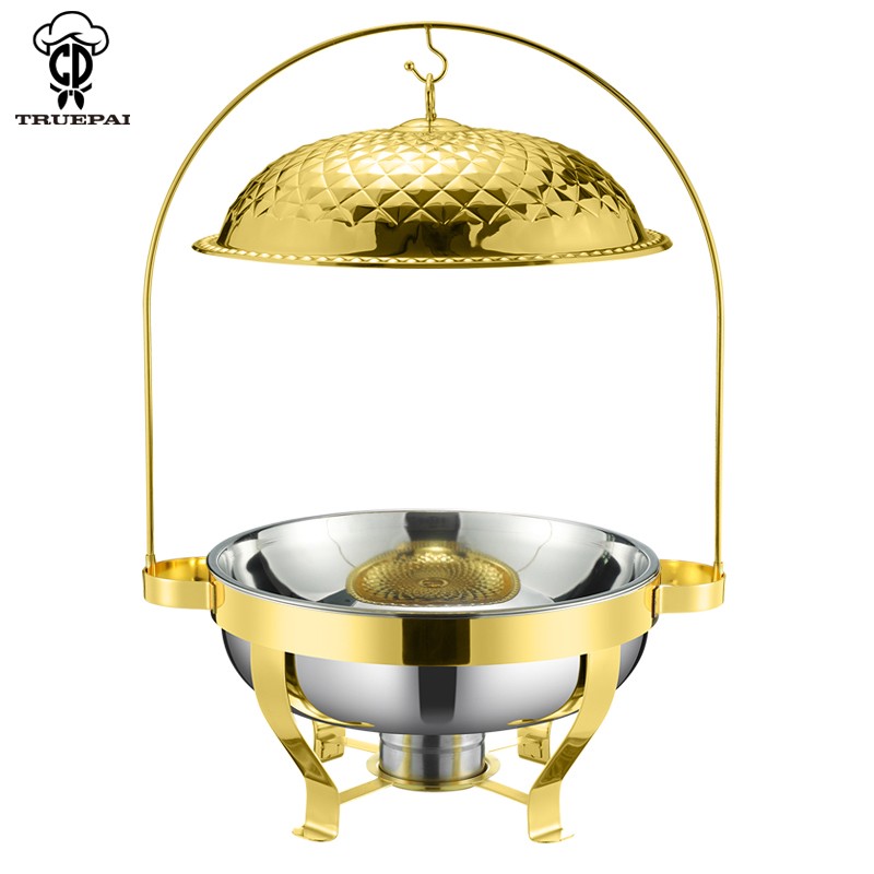 Chafing Dish Set Supplier - Gold Plated Diamond Cover Buffet Supplies